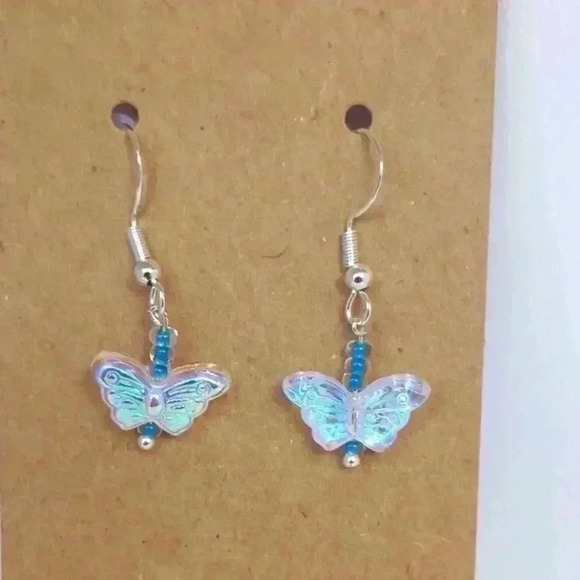 Mom's Island Beads Jewelry - Beautiful 925 silver Iridescent butterfly earrings